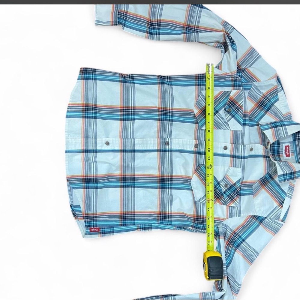 Wrangler Blue and Orange Plaid Casual Button Down Shirt - Picture 2 of 6